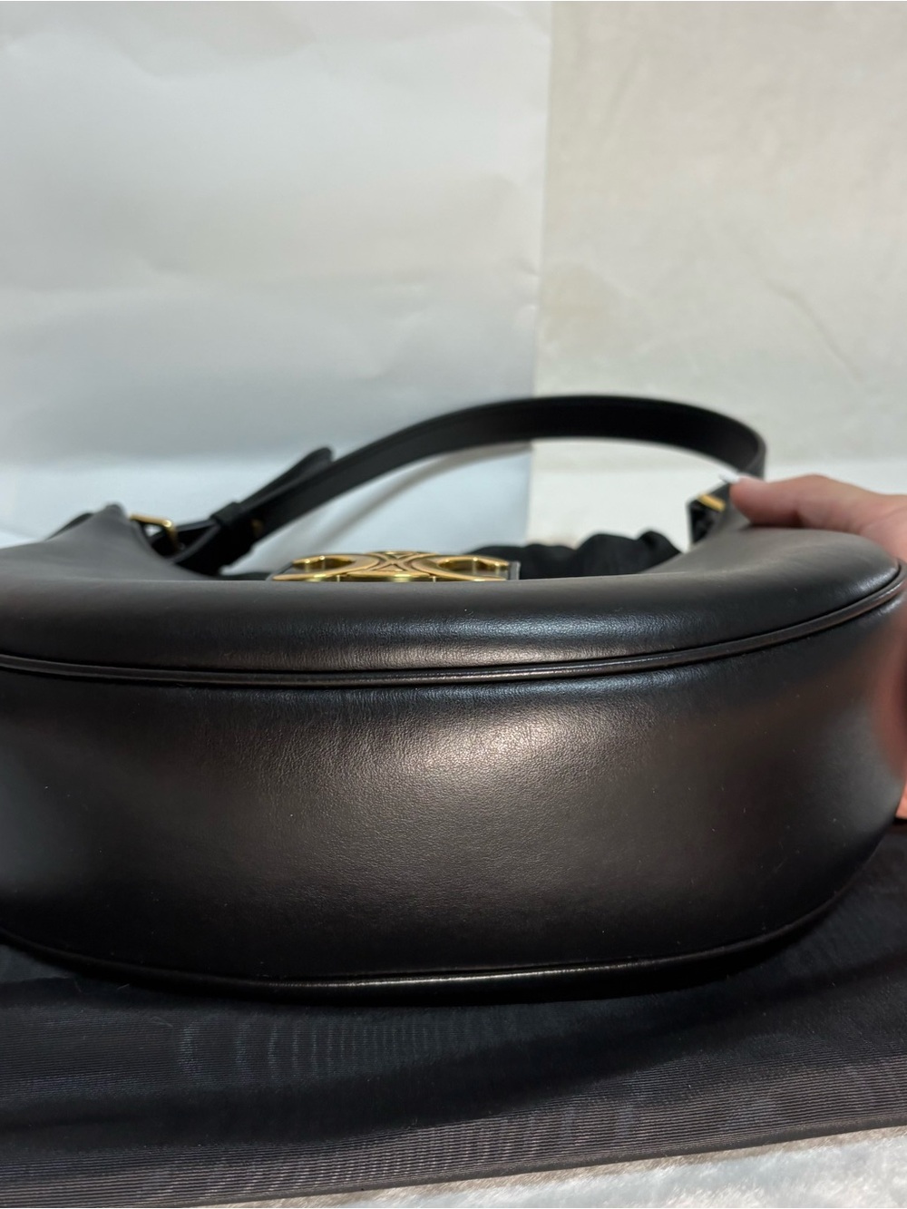 Celine Black Leather Shoulder Bag with Gold Triomphe Emblem - Picture 7 of 12